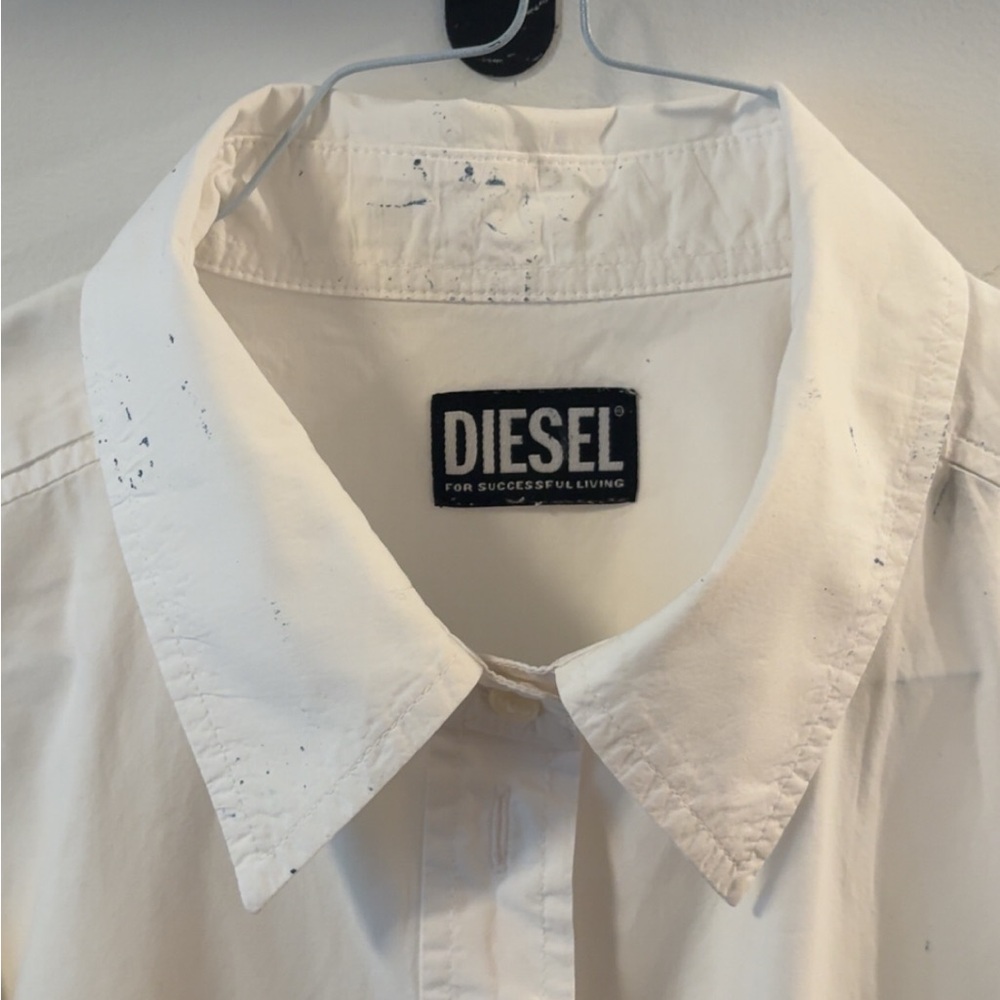Diesel White Casual Button Down Shirt with Black Logo - Picture 2 of 3